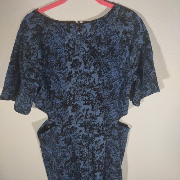 Anthropologie Jacquard Blue & Black Cut-Out Mini Dress NWT Size 10 - Picture 6 of 14